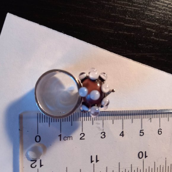 Funky Handblown Glass Bead and Silver Ring - Picture 2 of 5